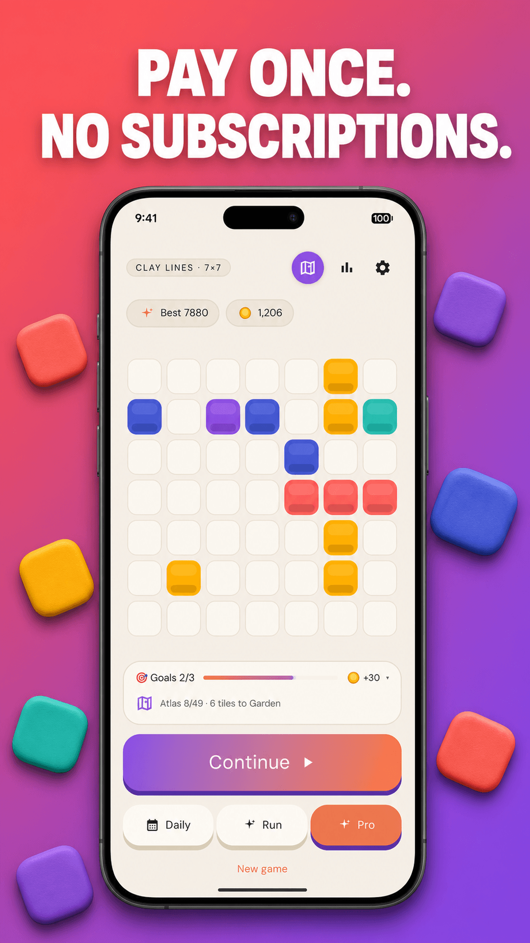 Color Lines game board with a one-time Pro purchase promotion.