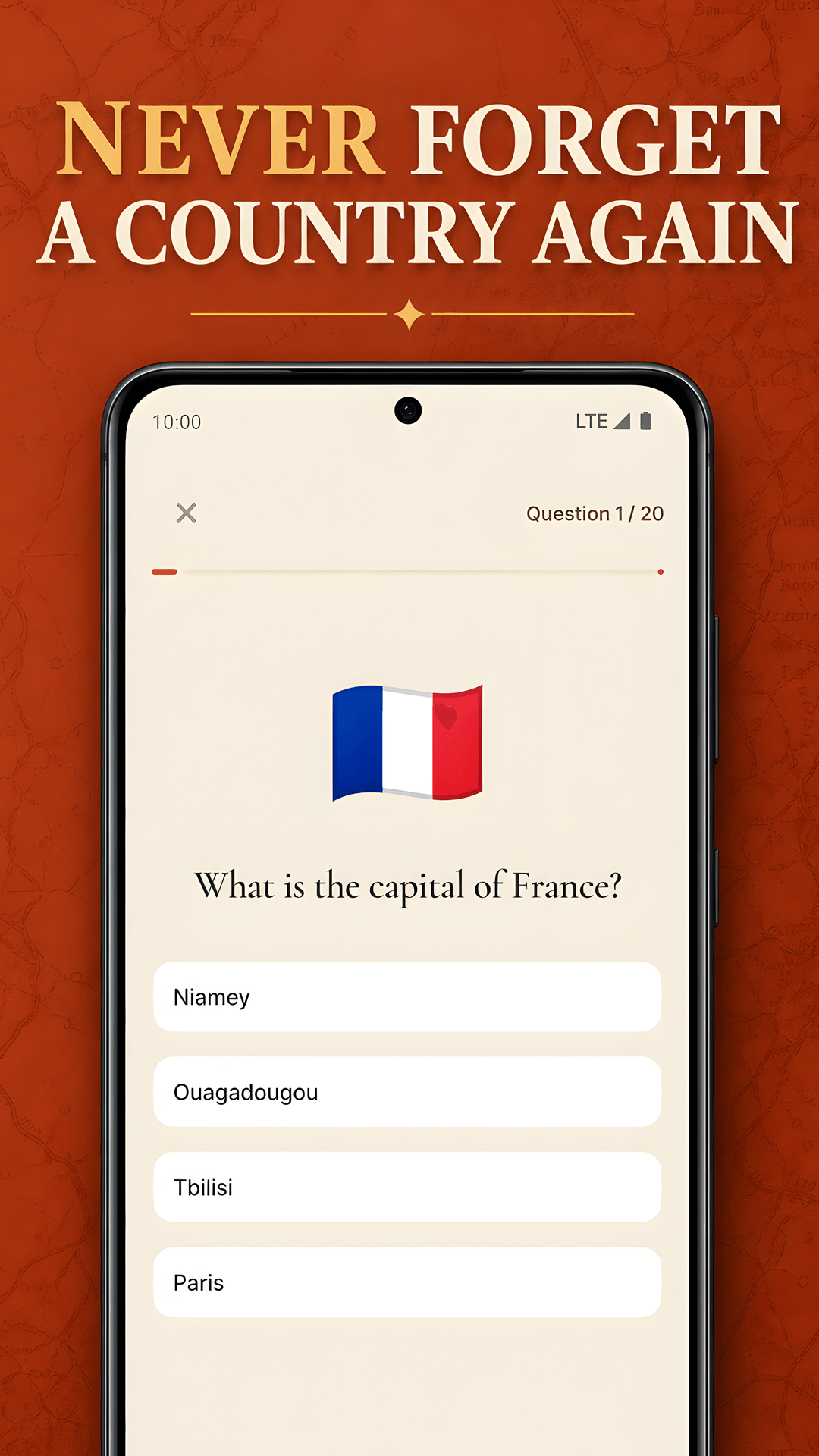 A capitals review question revisits the capital of France.